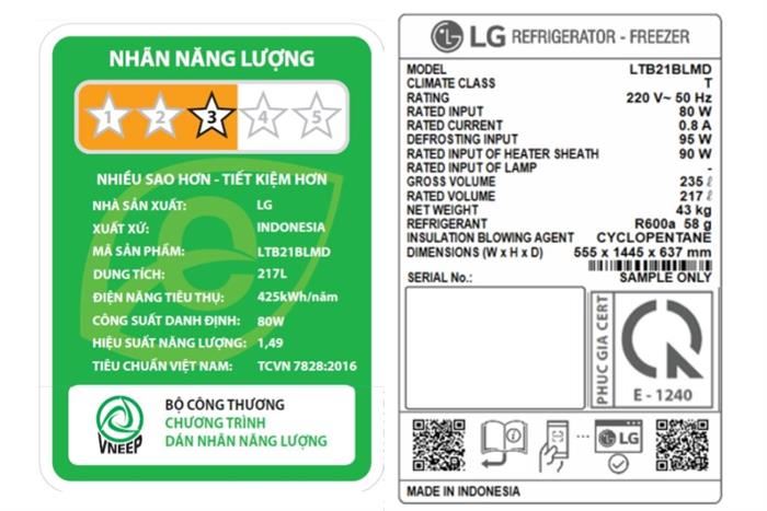 Tủ lạnh LG 217 lít LTB21BLMD